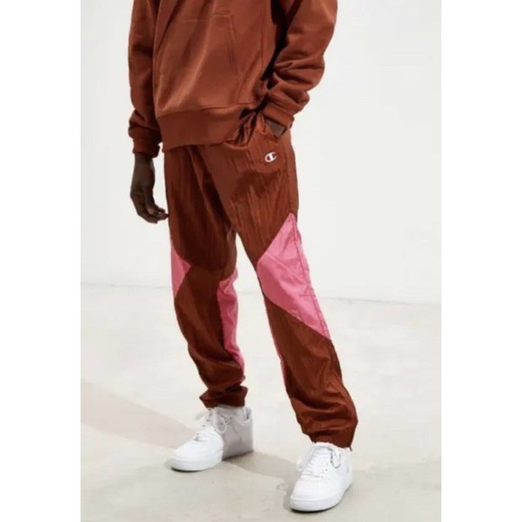 Vintage Champion Joggers Tracksuit Sweatpants Mens S Small Side Zipper Rust/Pink - Picture 2 of 12